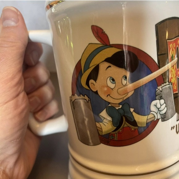 Disney Pinocchio Beer Garden Beer Stein 22 Oz White Gold Ceramic - Picture 7 of 9